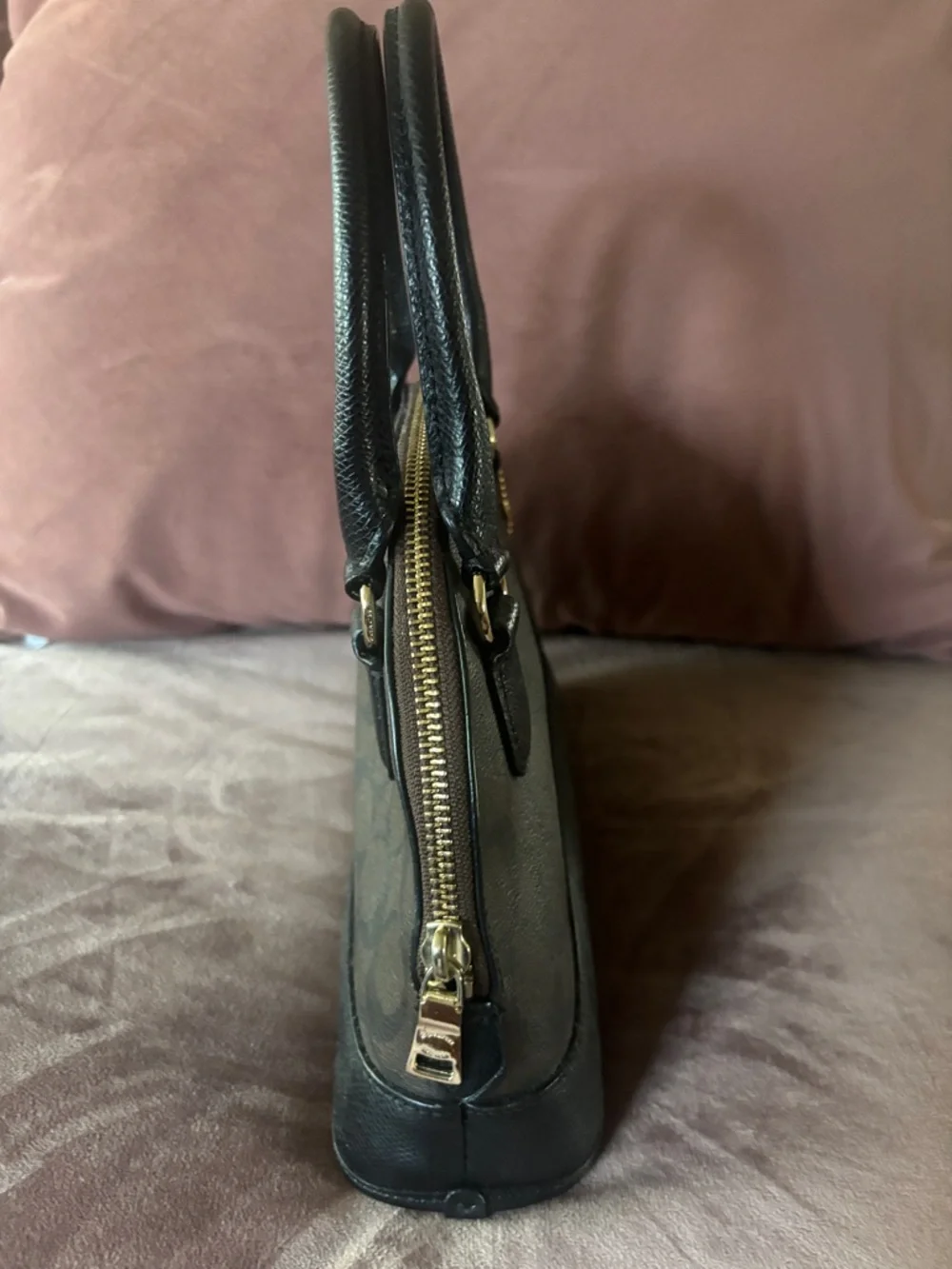 Coach Brown and Black Signature Dome Satchel with Gold Hardware - Picture 3 of 5